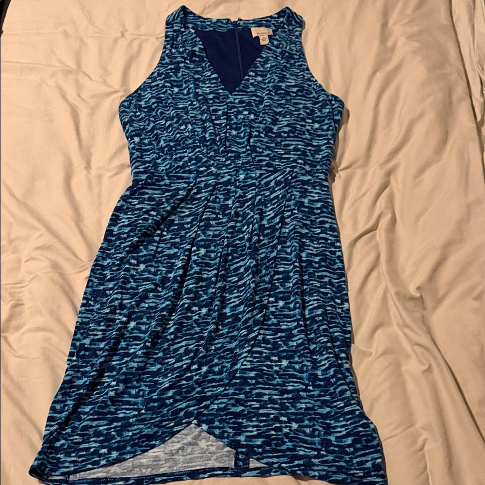 Blue Patterned Sleeveless Dress